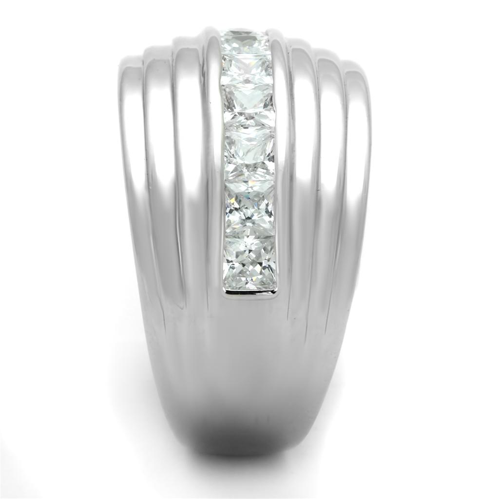 3W588 - Rhodium Brass Ring with AAA Grade CZ in Clear