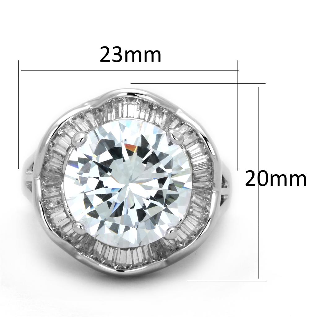 3W589 - Rhodium Brass Ring with AAA Grade CZ in Clear