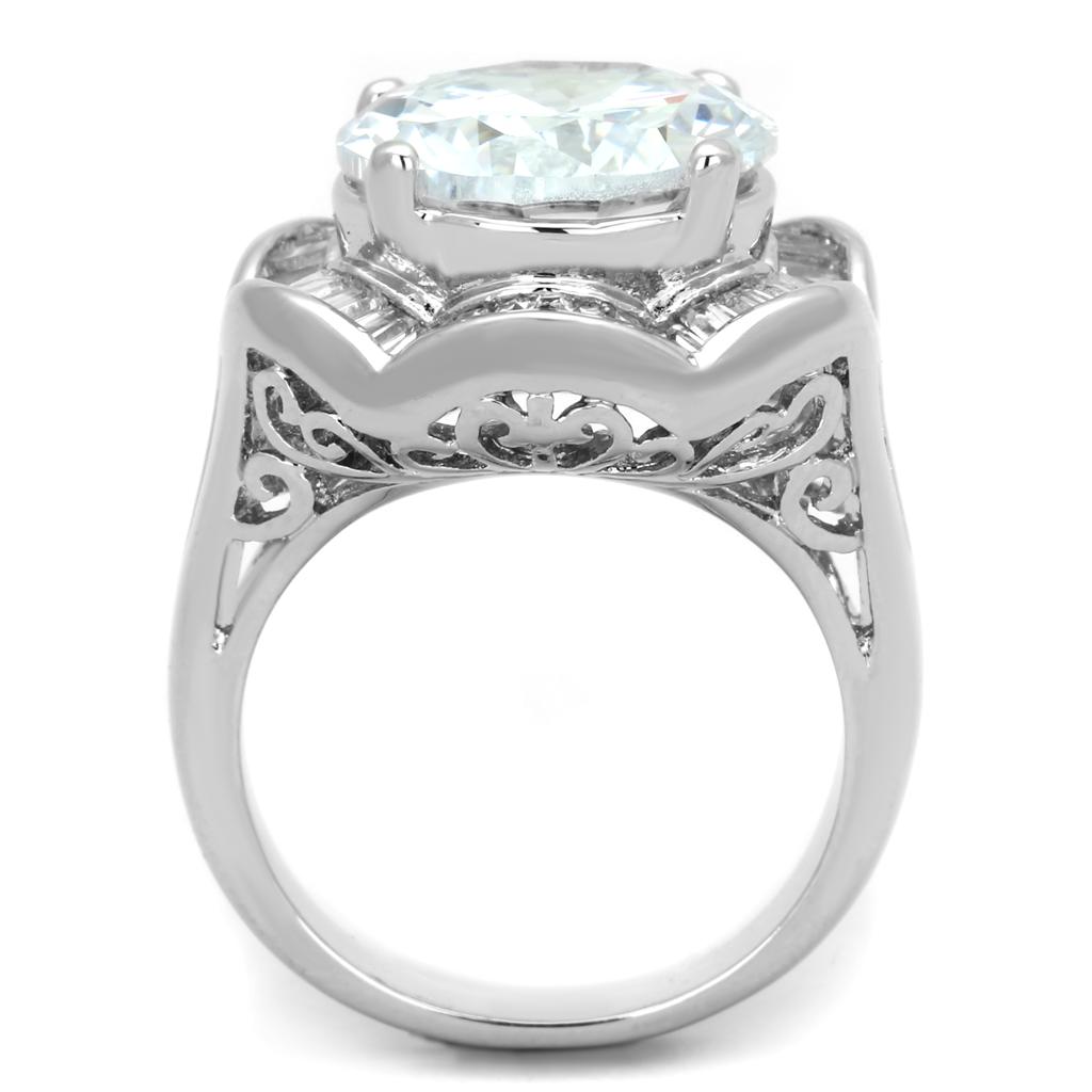3W589 - Rhodium Brass Ring with AAA Grade CZ in Clear