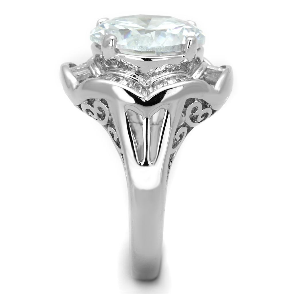 3W589 - Rhodium Brass Ring with AAA Grade CZ in Clear