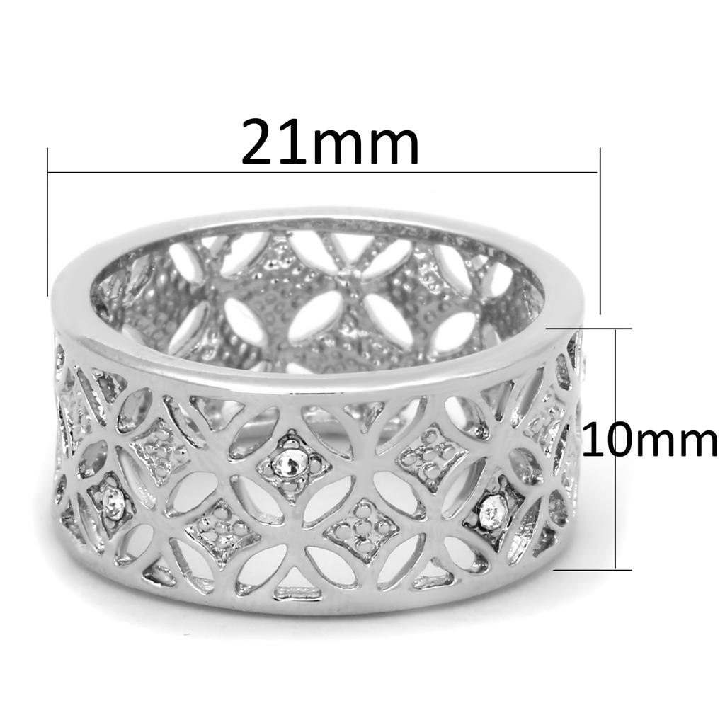 3W590 - Rhodium Brass Ring with Top Grade Crystal in Clear