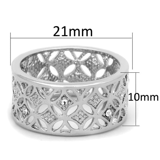 3W590 - Rhodium Brass Ring with Top Grade Crystal in Clear
