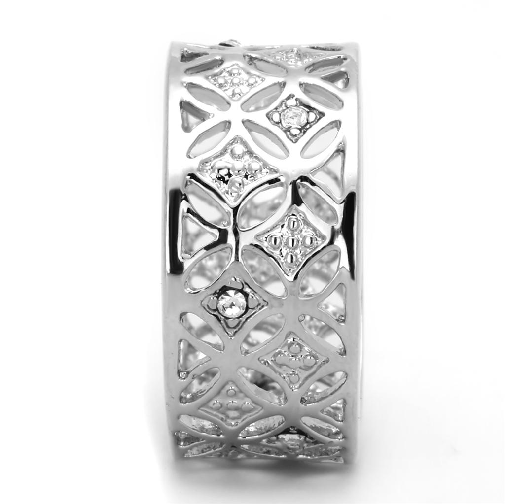 3W590 - Rhodium Brass Ring with Top Grade Crystal in Clear
