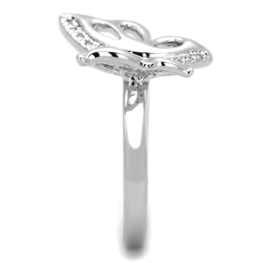 3W592 - Rhodium Brass Ring with AAA Grade CZ in Clear