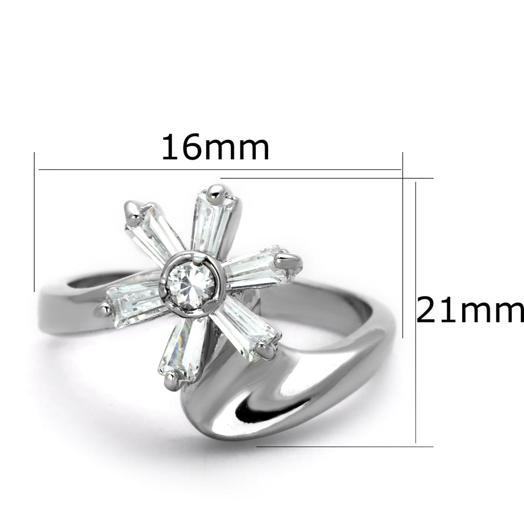 3W593 - Rhodium Brass Ring with AAA Grade CZ in Clear