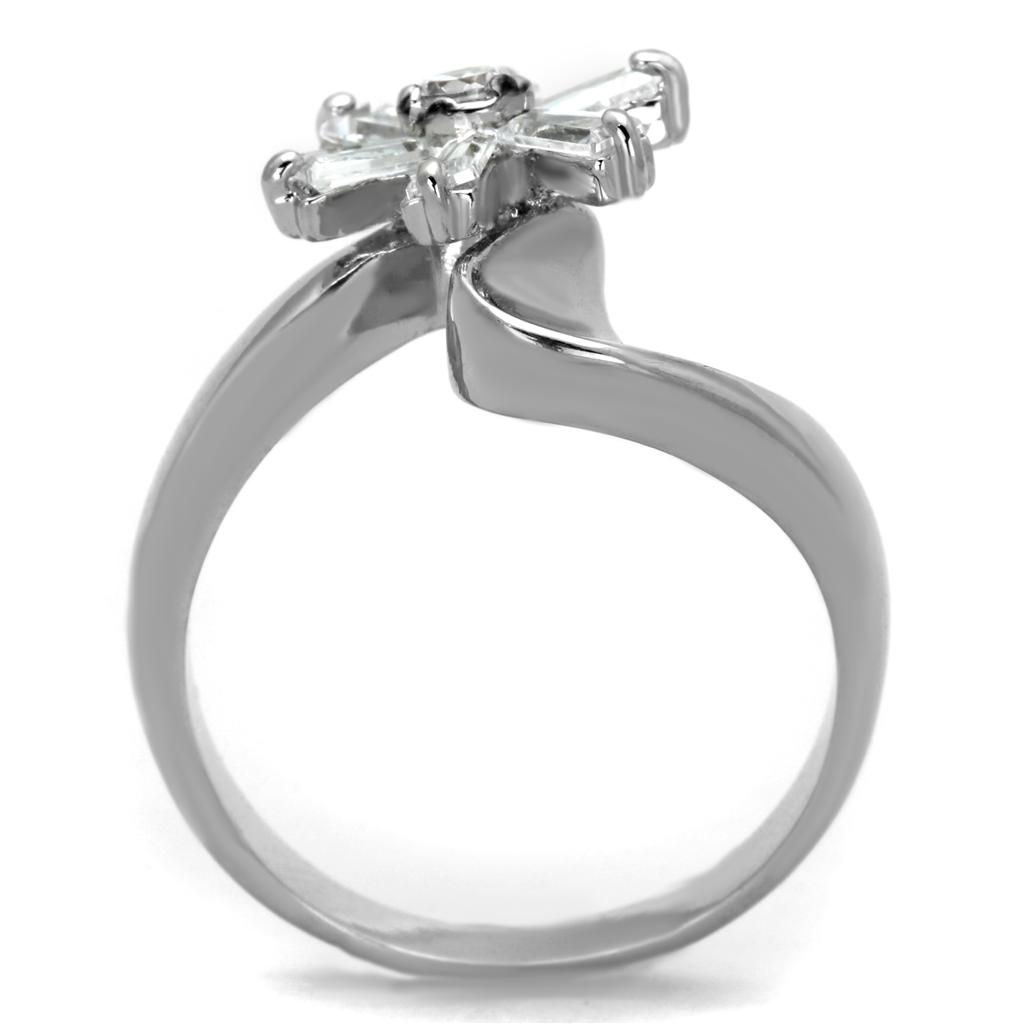 3W593 - Rhodium Brass Ring with AAA Grade CZ in Clear