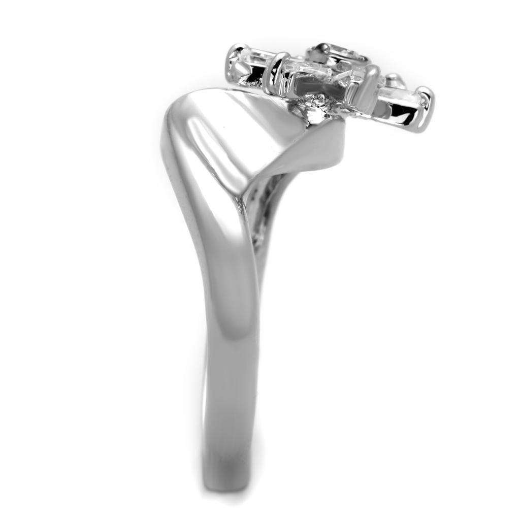 3W593 - Rhodium Brass Ring with AAA Grade CZ in Clear