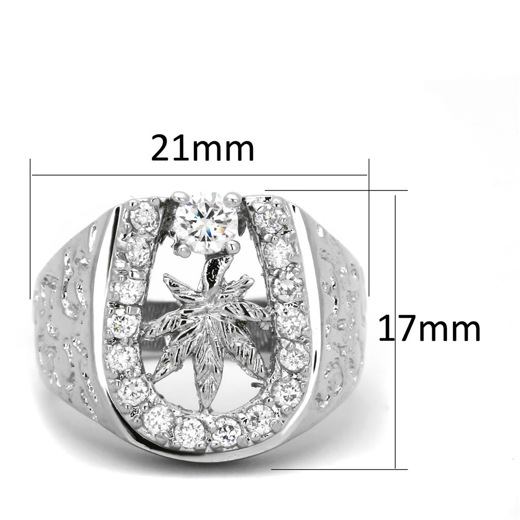 3W595 - Rhodium Brass Ring with AAA Grade CZ in Clear