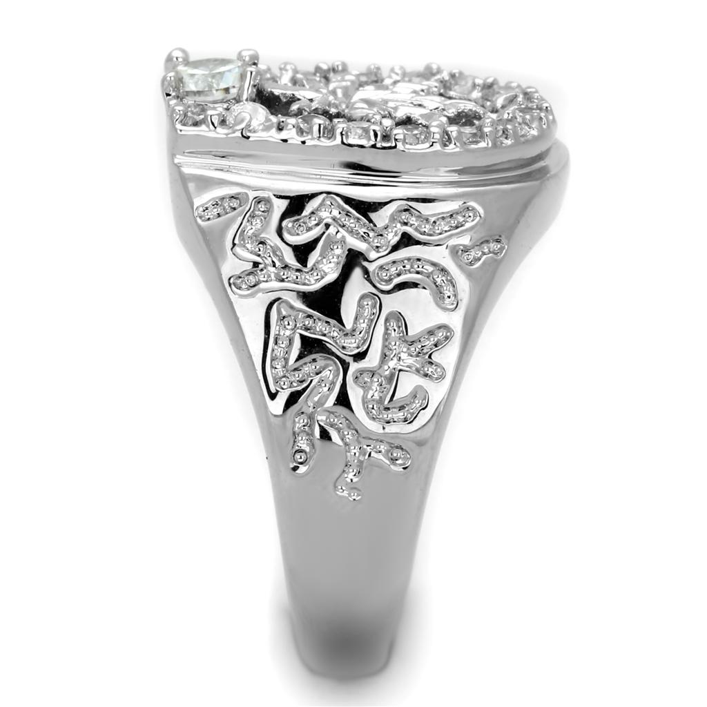 3W595 - Rhodium Brass Ring with AAA Grade CZ in Clear
