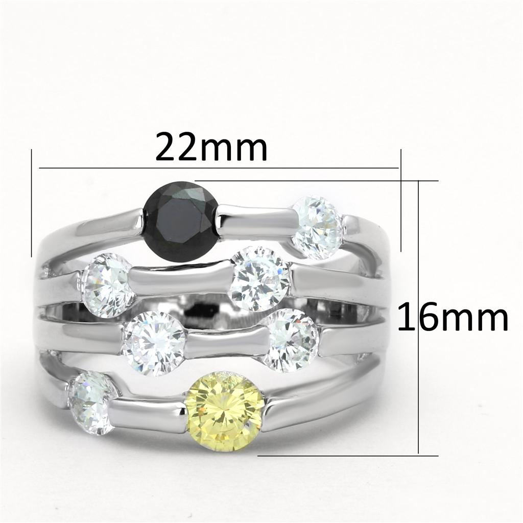 3W605 - Rhodium Brass Ring with AAA Grade CZ in Multi Color