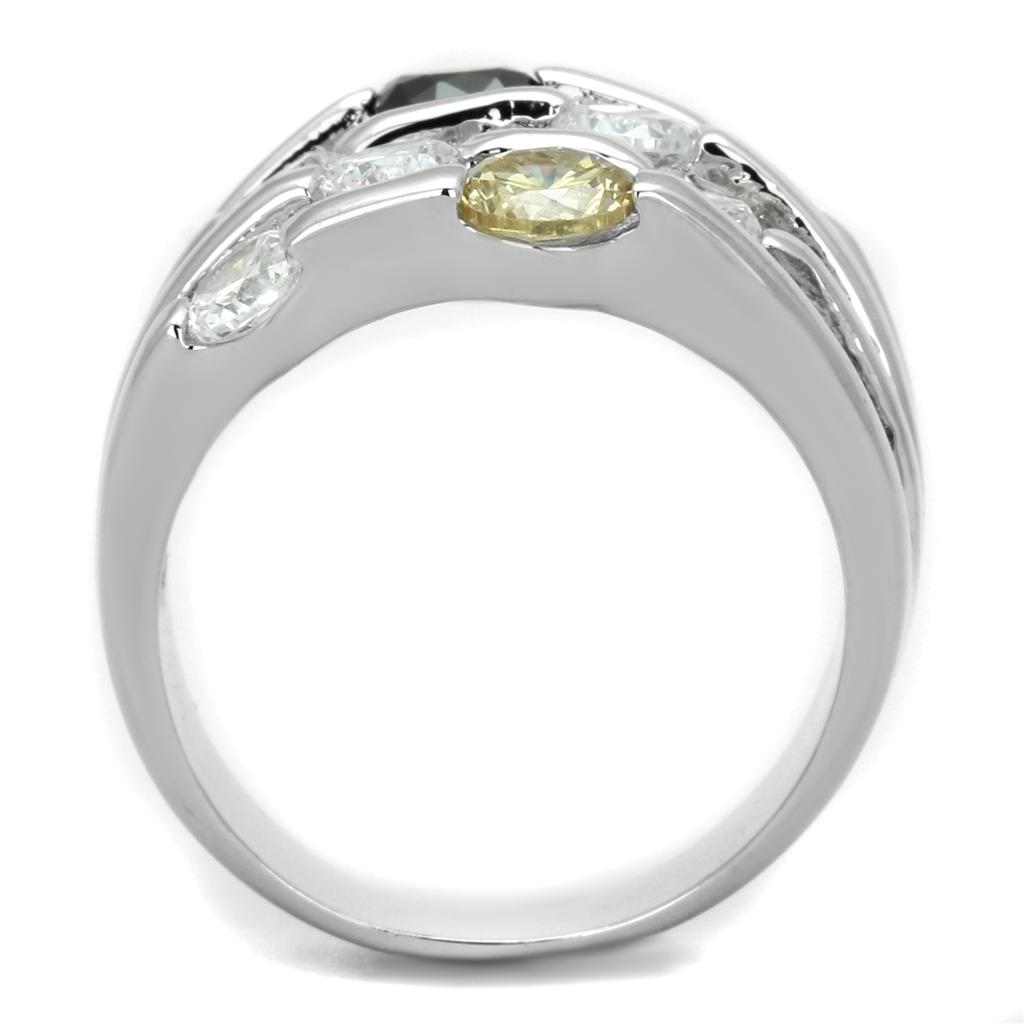 3W605 - Rhodium Brass Ring with AAA Grade CZ in Multi Color