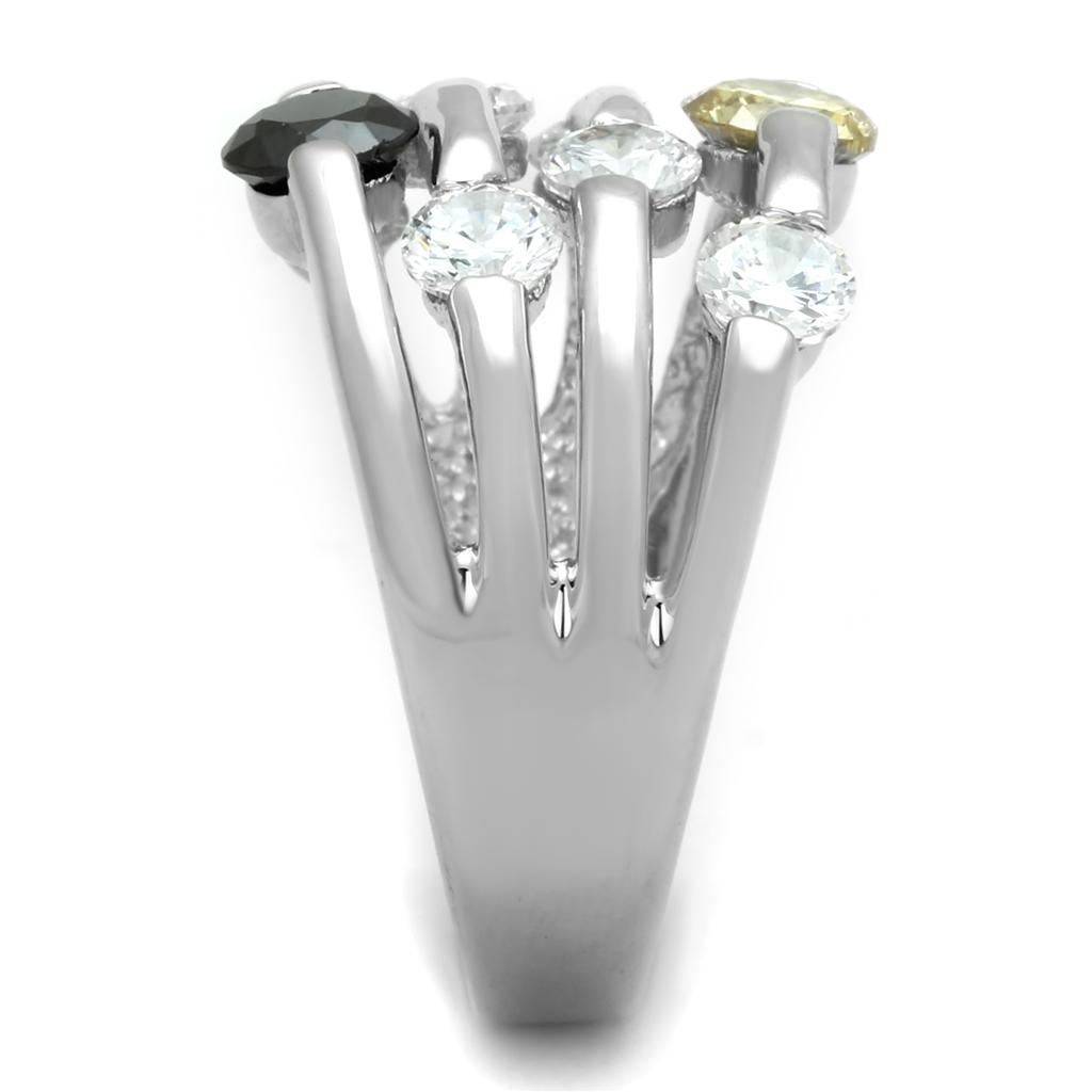 3W605 - Rhodium Brass Ring with AAA Grade CZ in Multi Color
