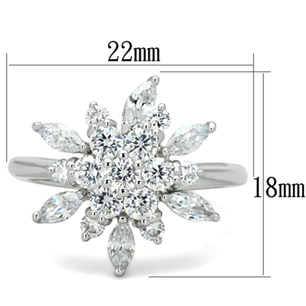 3W725 - Rhodium Brass Ring with AAA Grade CZ in Clear