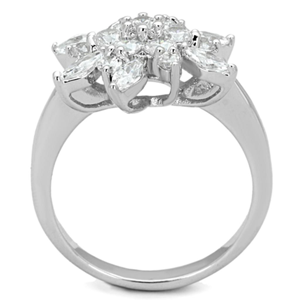 3W725 - Rhodium Brass Ring with AAA Grade CZ in Clear