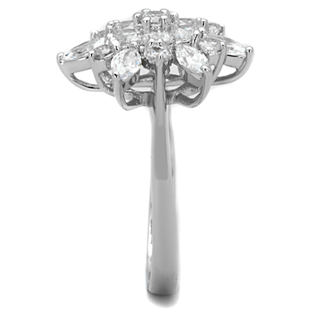 3W725 - Rhodium Brass Ring with AAA Grade CZ in Clear