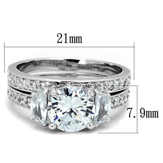 3W731 - Rhodium Brass Ring with AAA Grade CZ in Clear