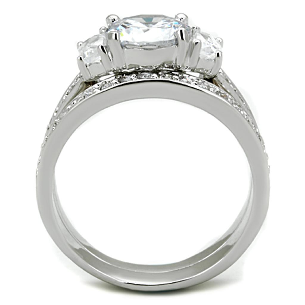 3W731 - Rhodium Brass Ring with AAA Grade CZ in Clear