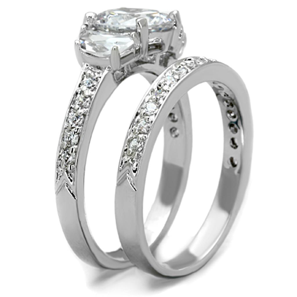 3W731 - Rhodium Brass Ring with AAA Grade CZ in Clear