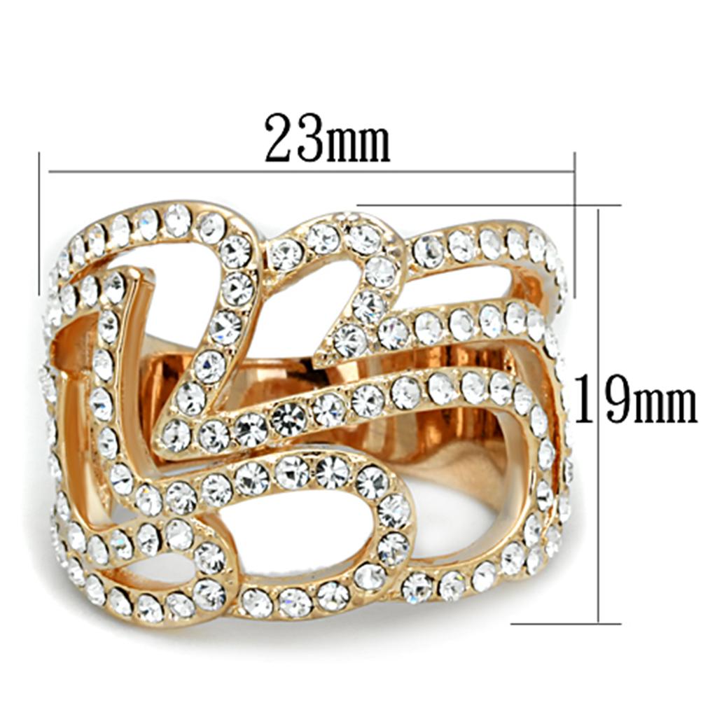 3W733 - Rose Gold Brass Ring with Top Grade Crystal in Clear