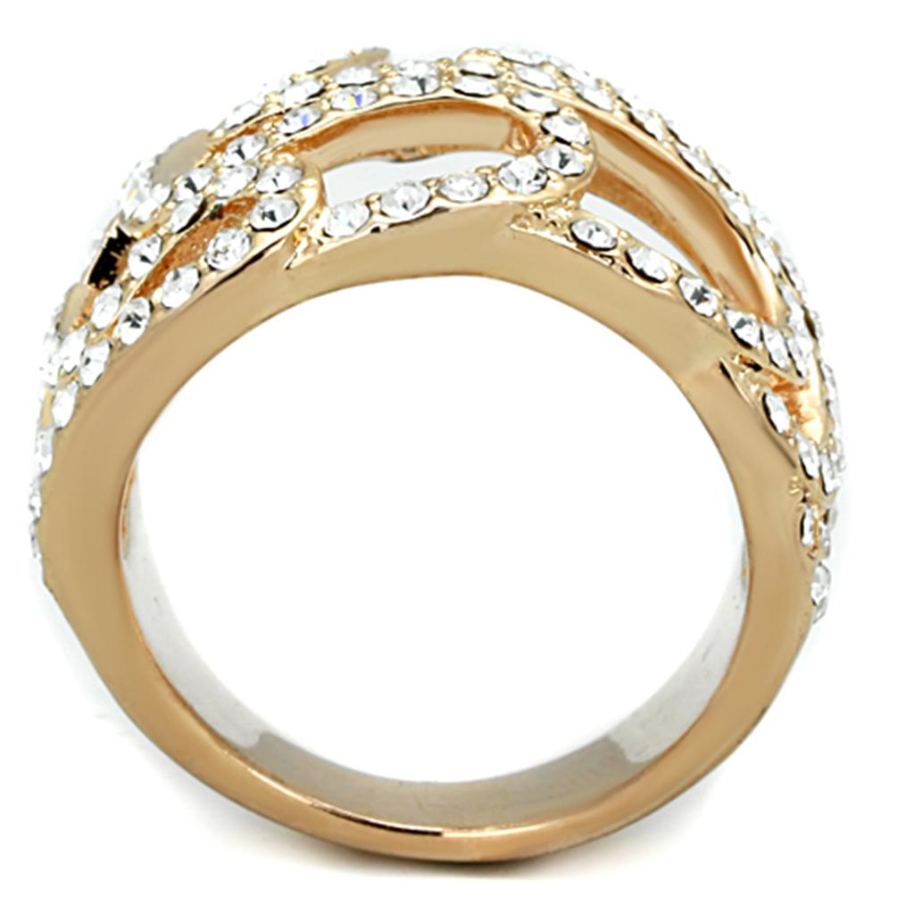 3W733 - Rose Gold Brass Ring with Top Grade Crystal in Clear