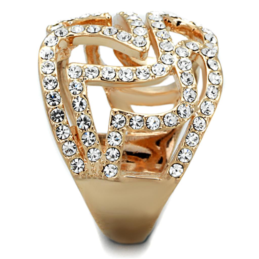 3W733 - Rose Gold Brass Ring with Top Grade Crystal in Clear