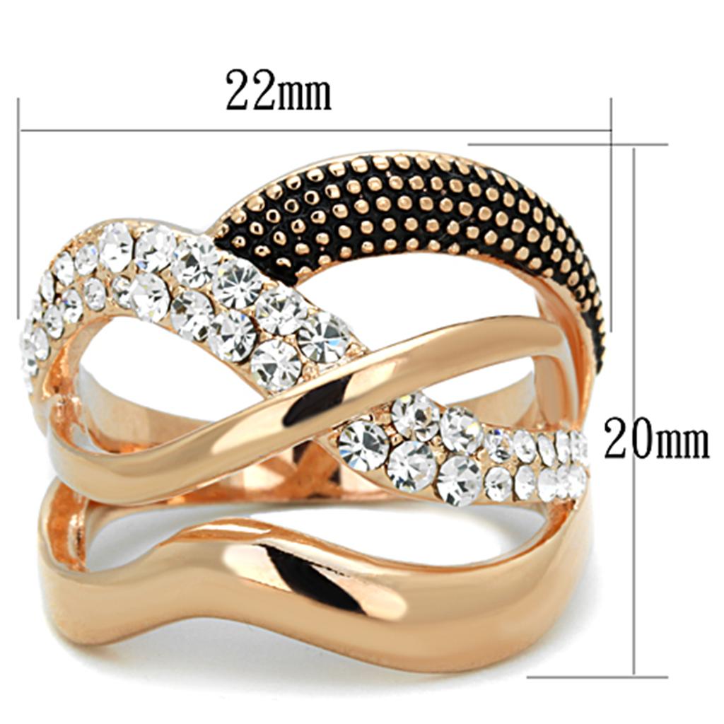 3W737 - Rose Gold Brass Ring with Top Grade Crystal in Clear