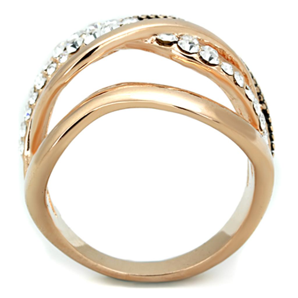 3W737 - Rose Gold Brass Ring with Top Grade Crystal in Clear