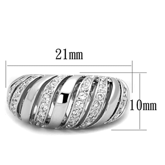 3W743 - Rhodium Brass Ring with AAA Grade CZ in Clear