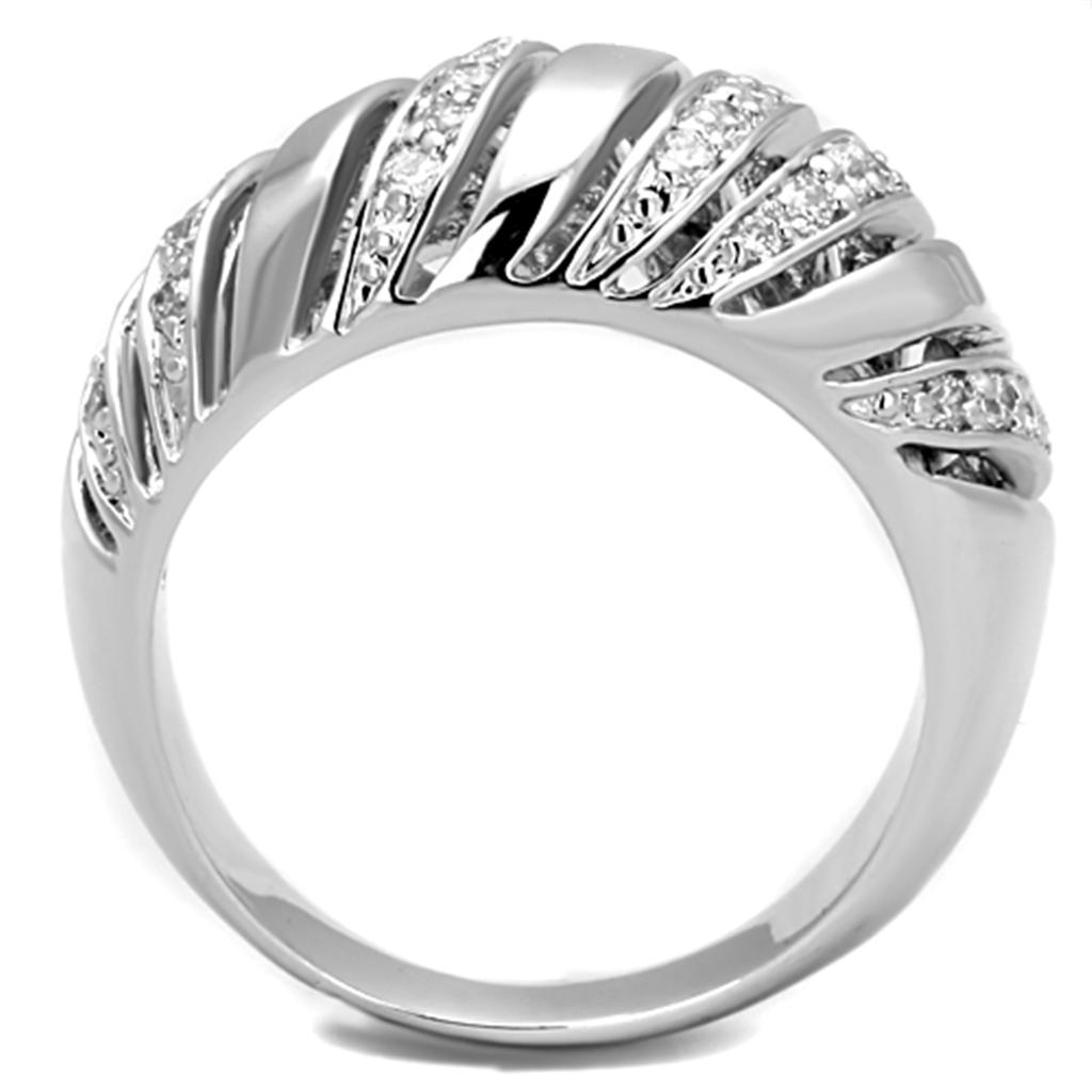 3W743 - Rhodium Brass Ring with AAA Grade CZ in Clear