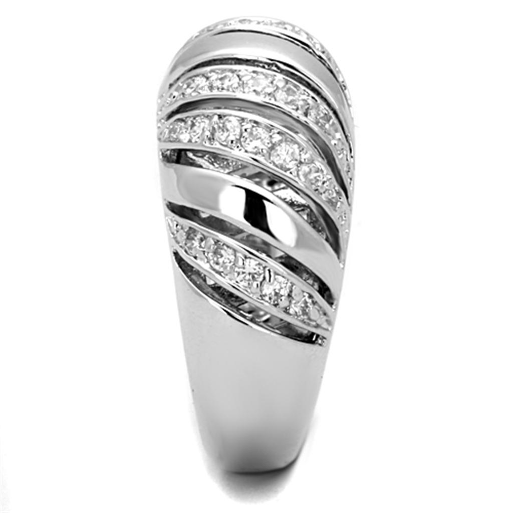 3W743 - Rhodium Brass Ring with AAA Grade CZ in Clear
