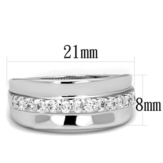 3W748 - Rhodium Brass Ring with AAA Grade CZ in Clear
