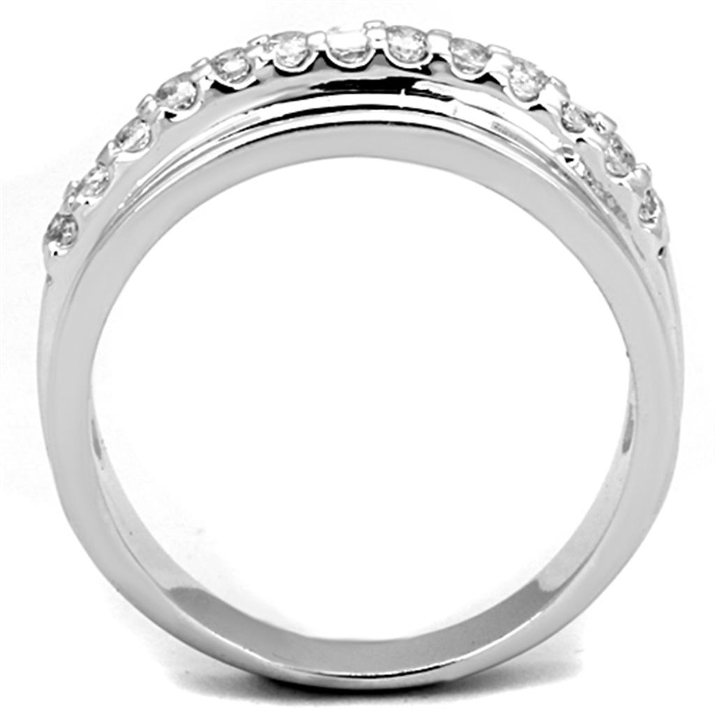 3W748 - Rhodium Brass Ring with AAA Grade CZ in Clear