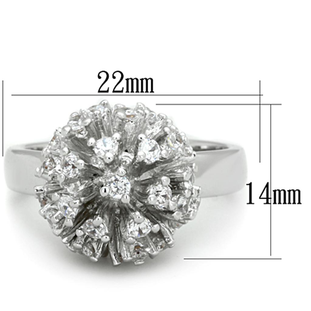 3W752 - Rhodium Brass Ring with AAA Grade CZ in Clear