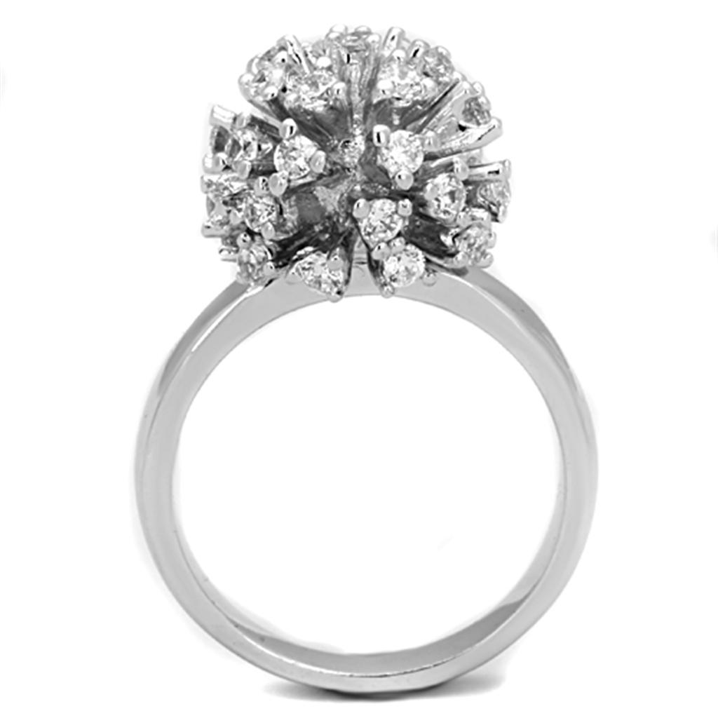 3W752 - Rhodium Brass Ring with AAA Grade CZ in Clear