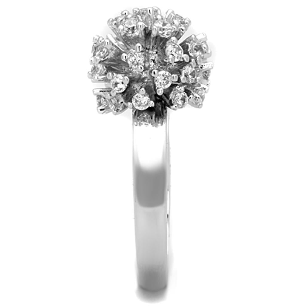 3W752 - Rhodium Brass Ring with AAA Grade CZ in Clear