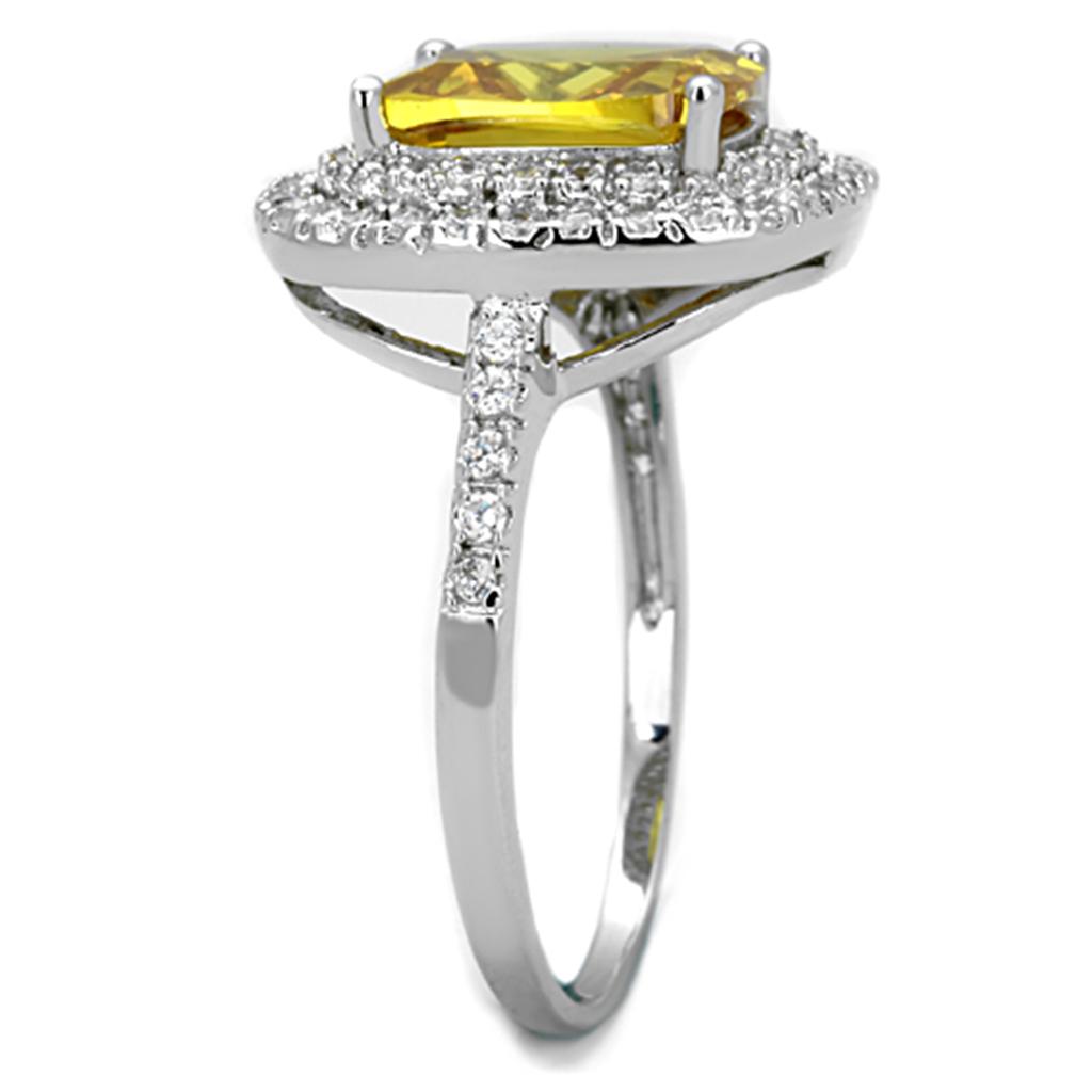 3W760 - Rhodium Brass Ring with AAA Grade CZ in Topaz