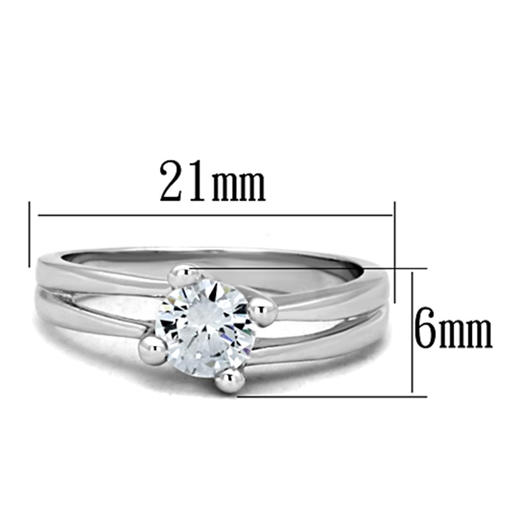 3W764 - Rhodium Brass Ring with AAA Grade CZ in Clear
