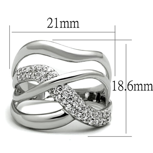 3W766 - Rhodium Brass Ring with AAA Grade CZ in Clear