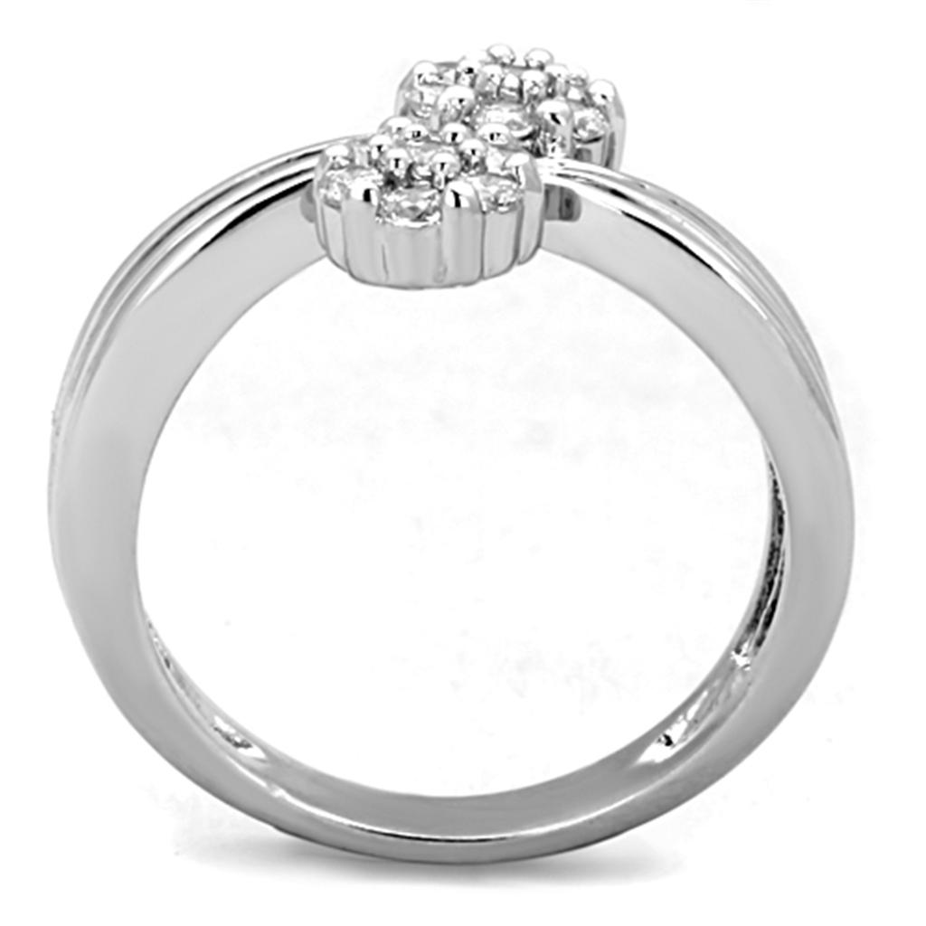 3W767 - Rhodium Brass Ring with AAA Grade CZ in Clear