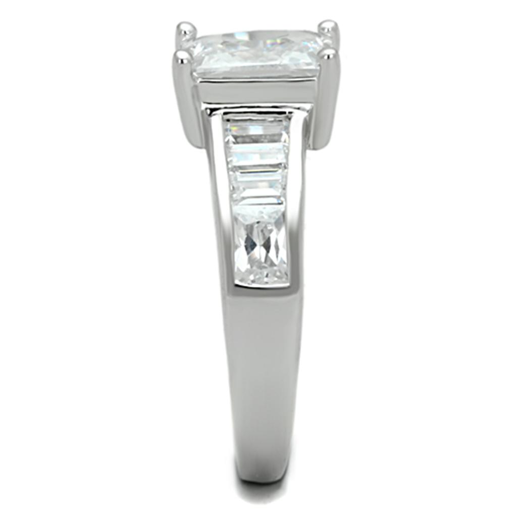 3W769 - Rhodium Brass Ring with AAA Grade CZ in Clear