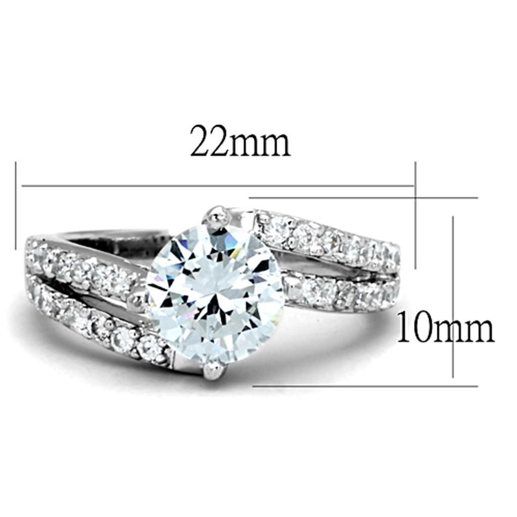 3W770 - Rhodium Brass Ring with AAA Grade CZ in Clear