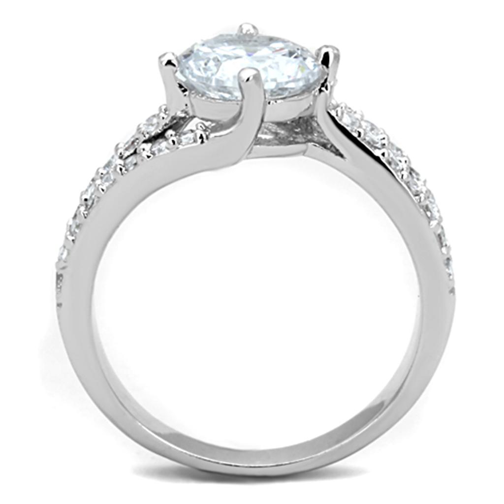 3W770 - Rhodium Brass Ring with AAA Grade CZ in Clear