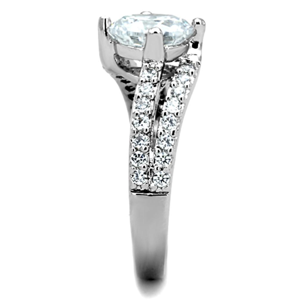 3W770 - Rhodium Brass Ring with AAA Grade CZ in Clear