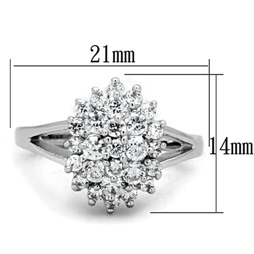 3W772 - Rhodium Brass Ring with AAA Grade CZ in Clear