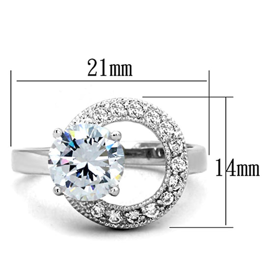 3W774 - Rhodium Brass Ring with AAA Grade CZ in Clear