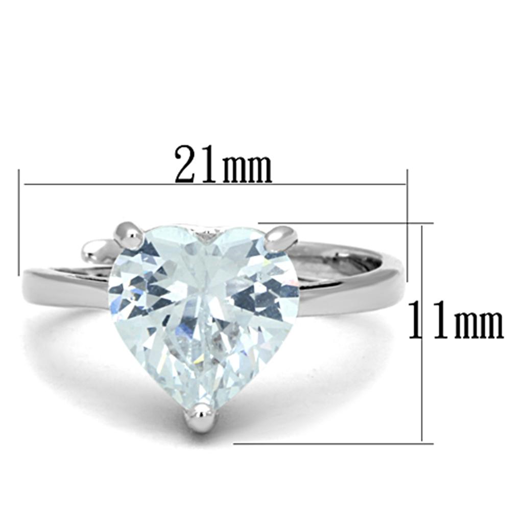 3W776 - Rhodium Brass Ring with AAA Grade CZ in Clear