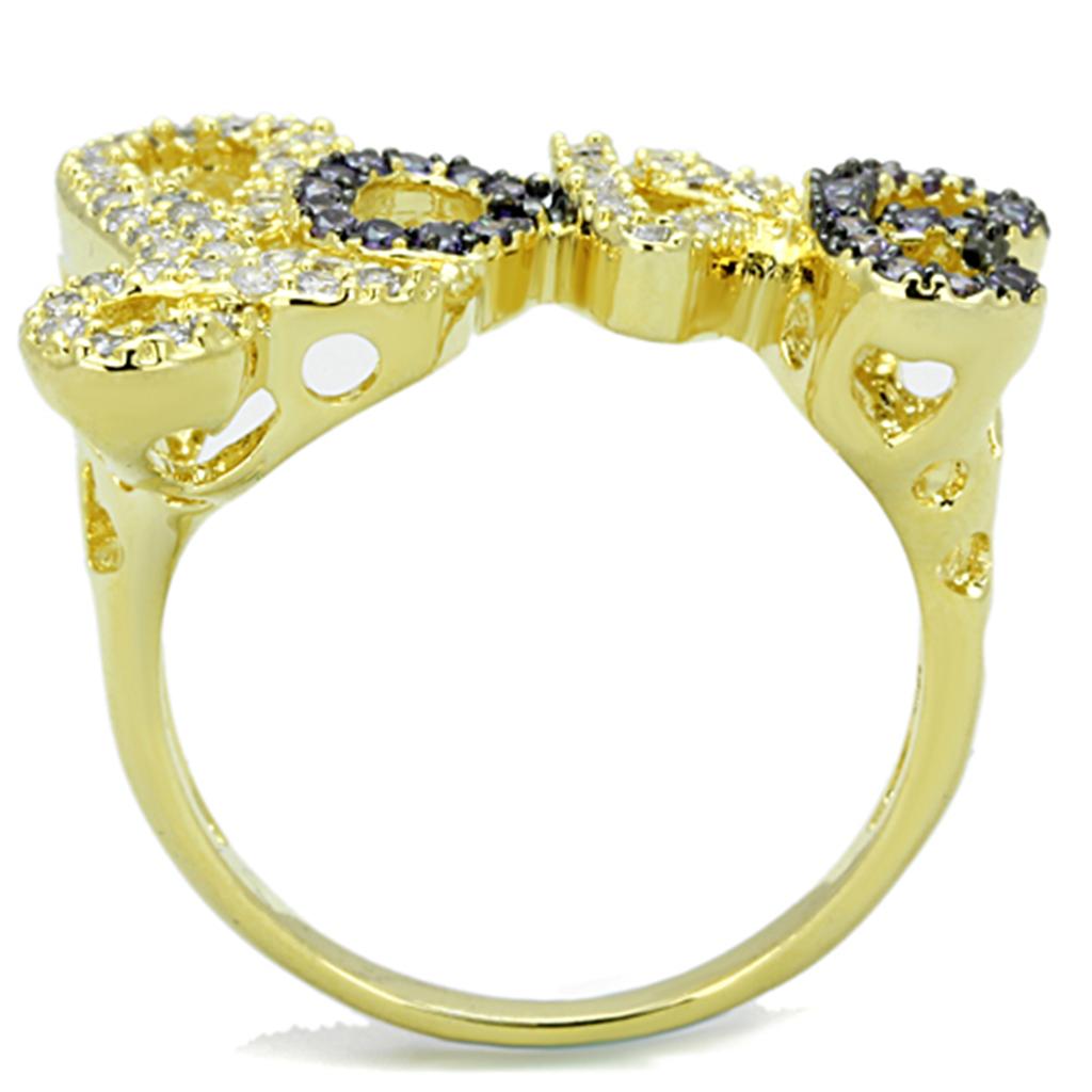 3W777 - Gold+Ruthenium Brass Ring with AAA Grade CZ in Amethyst