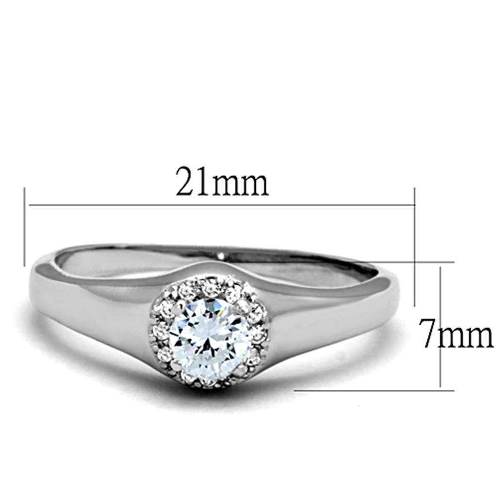 3W780 - Rhodium Brass Ring with AAA Grade CZ in Clear