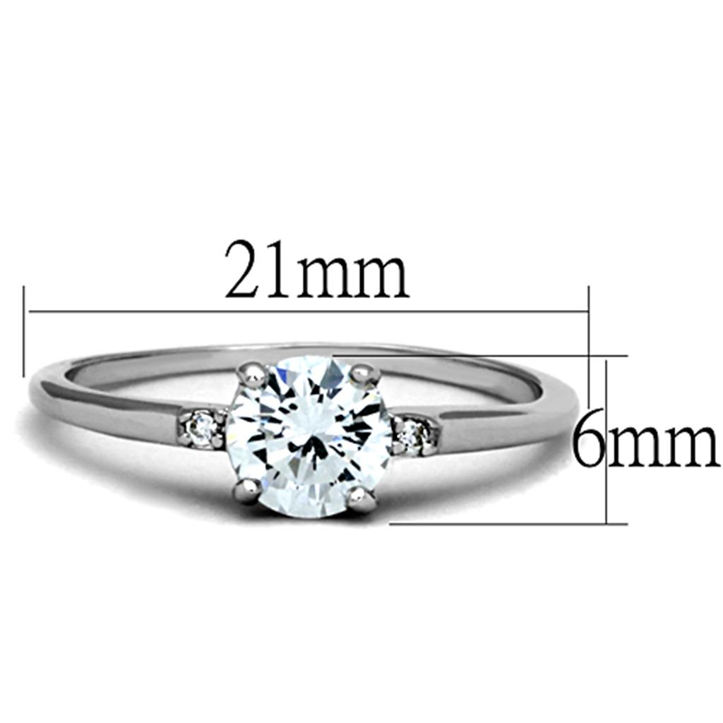 3W786 - Rhodium Brass Ring with AAA Grade CZ in Clear