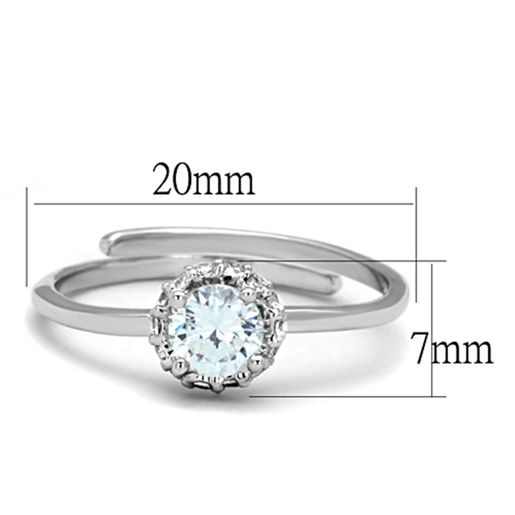 3W795 - Rhodium Brass Ring with AAA Grade CZ in Clear